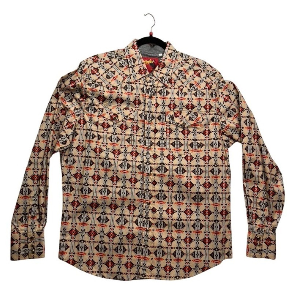 Rodeo Clothing Co Mens‎ Aztec Pearl Snap Western Shirt PS100L Tan XL NEW